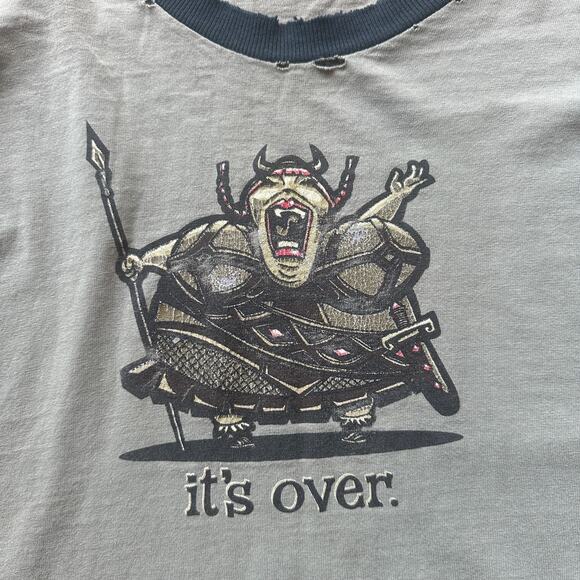 VTG No Boundaries Viking It's Over Graphic Tee Beige Distressed T-Shirt No Size - Picture 3 of 10